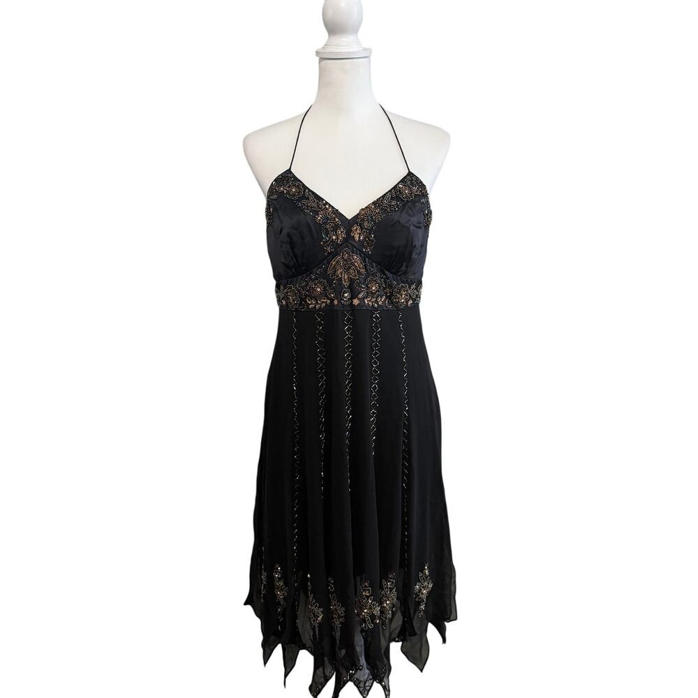 Vintage Sue Wong Black Beaded Silk Halter Dress Size 10